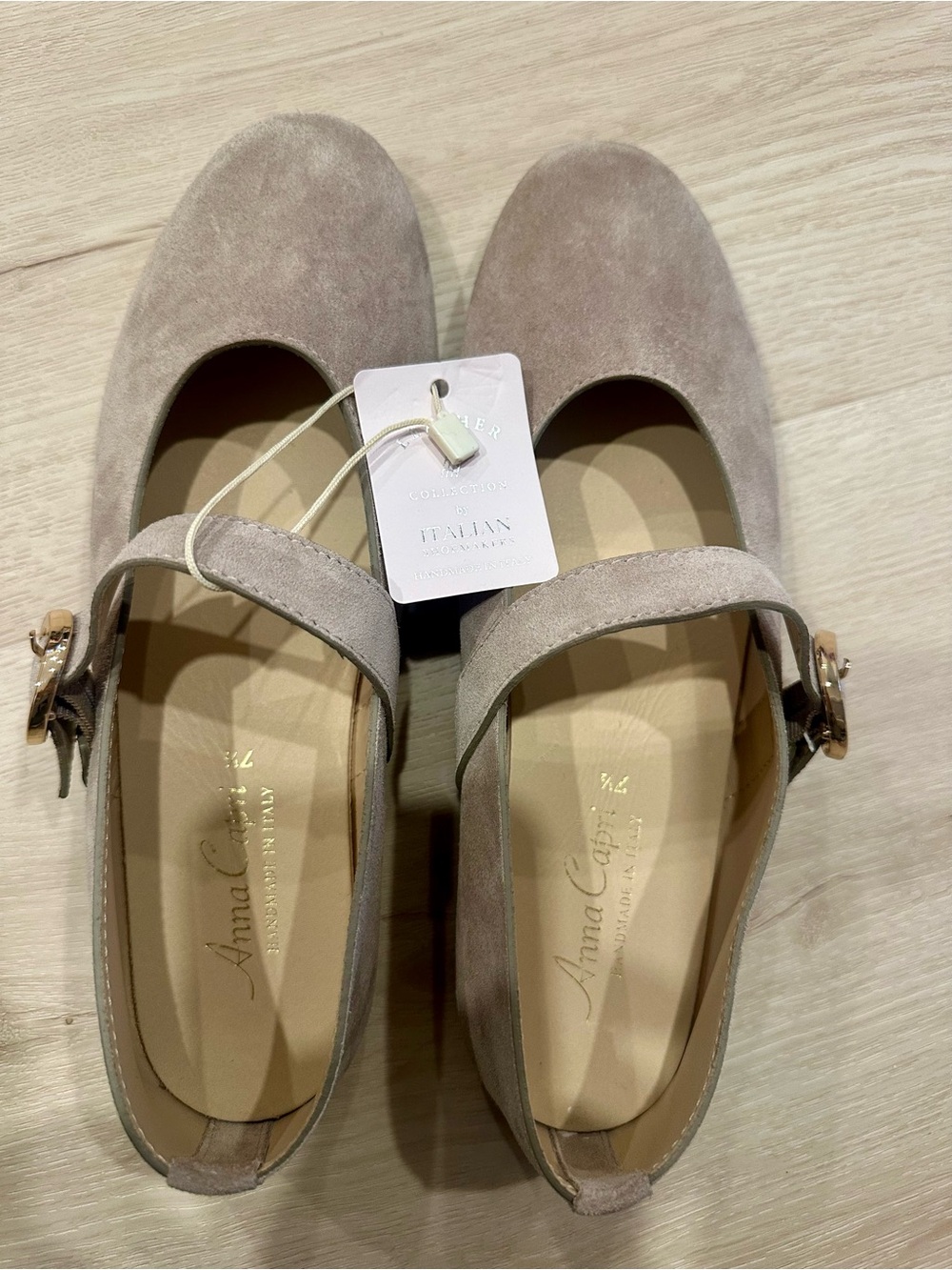 Italian Shoe Anna Capri Tan Suede MaryJane Ballet Flats